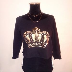 Crop Top Sweatshirt with Gold Crown Graphic | Sz. M/L